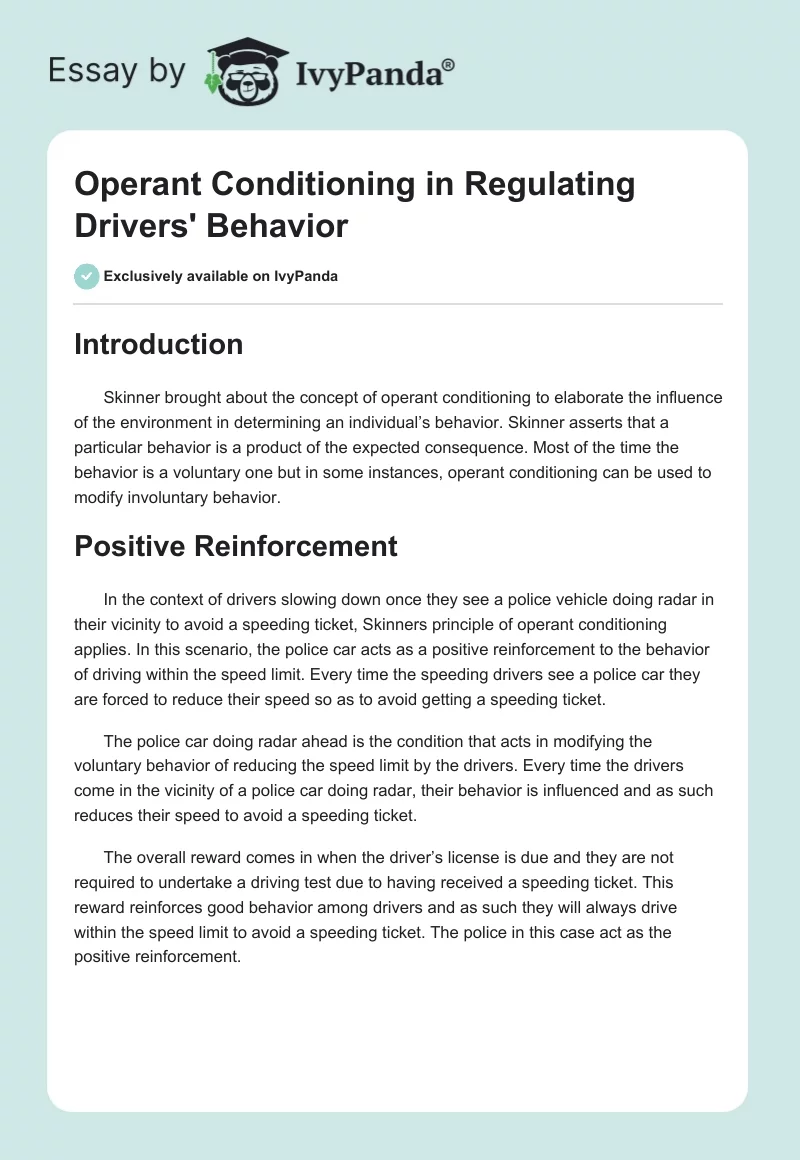 Operant Conditioning in Regulating Drivers' Behavior. Page 1