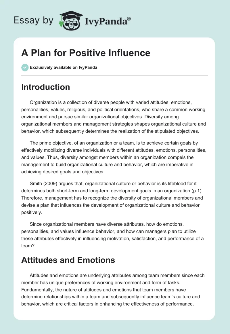 A Plan for Positive Influence. Page 1
