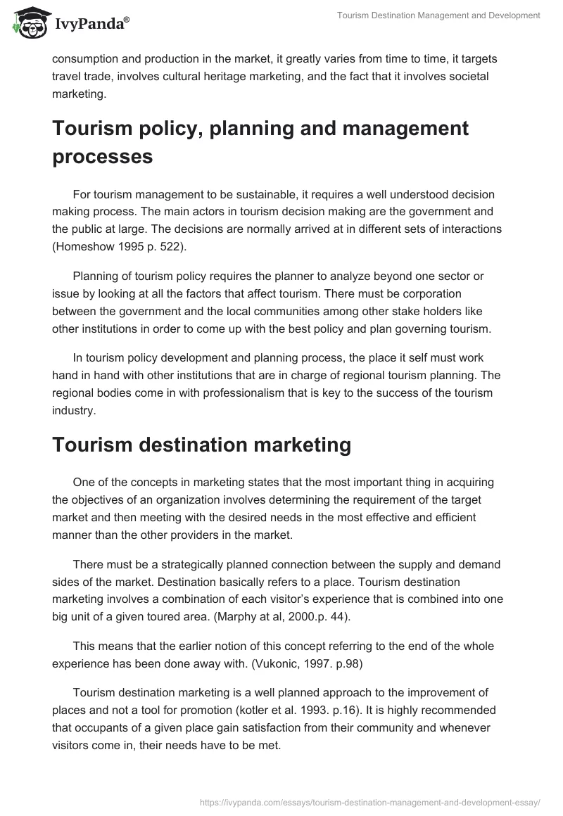 Tourism Destination Management and Development. Page 2