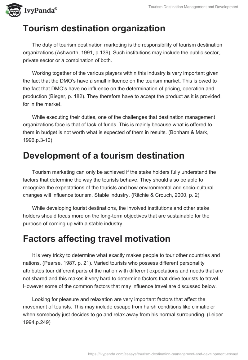 Tourism Destination Management and Development. Page 3