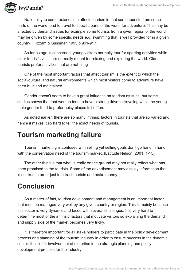 Tourism Destination Management and Development. Page 4