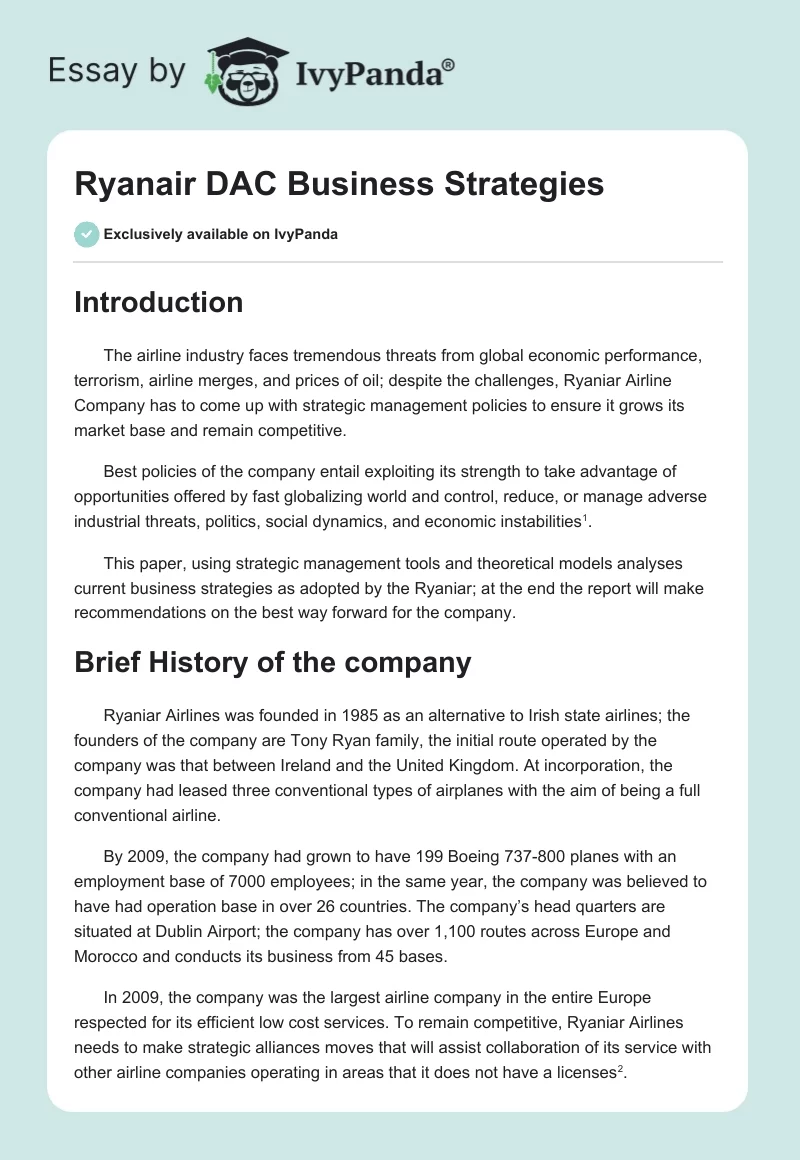 Ryanair DAC Business Strategies. Page 1