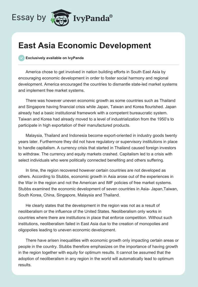 East Asia Economic Development. Page 1
