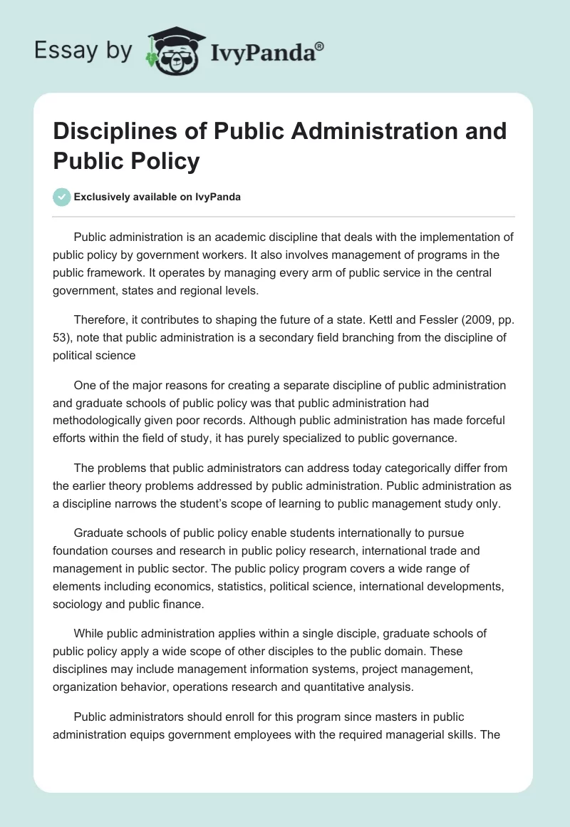 Disciplines of Public Administration and Public Policy. Page 1