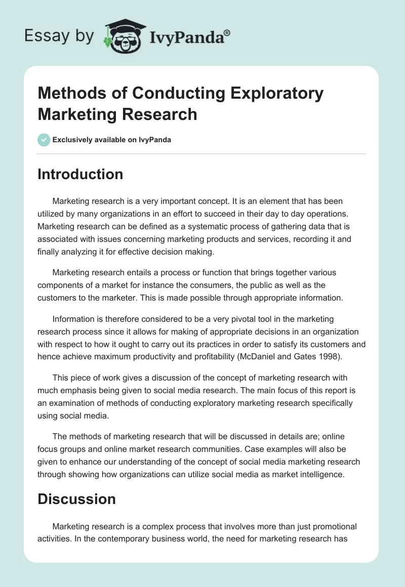 Methods of Conducting Exploratory Marketing Research. Page 1