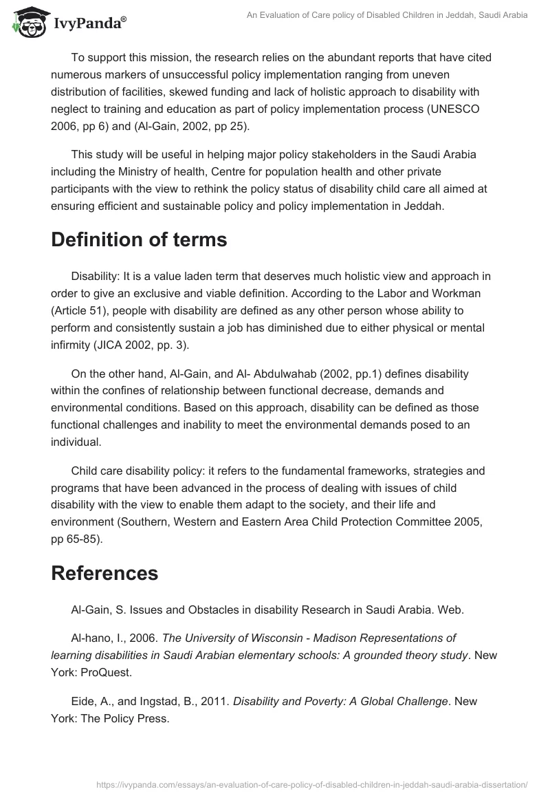An Evaluation of Care policy of Disabled Children in Jeddah, Saudi Arabia. Page 5