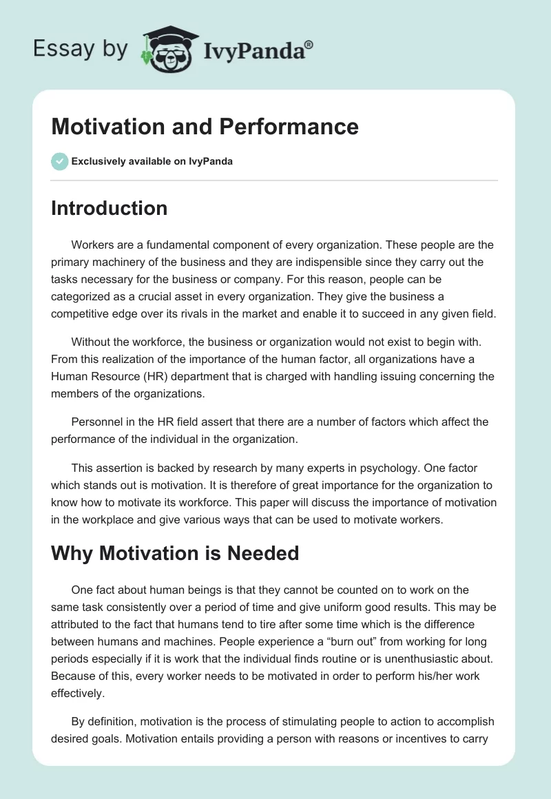 Motivation and Performance. Page 1