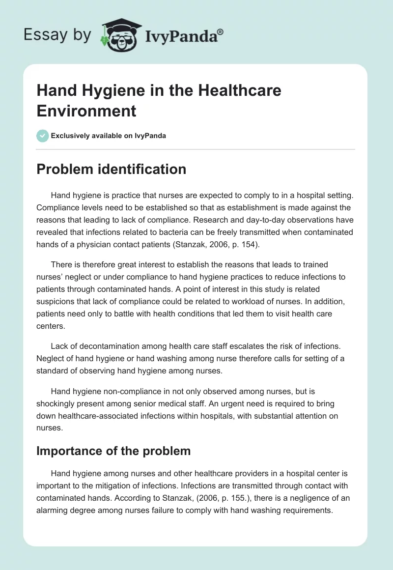 Hand Hygiene in the Healthcare Environment. Page 1