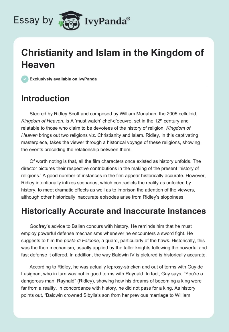 Christianity and Islam in the "Kingdom of Heaven". Page 1