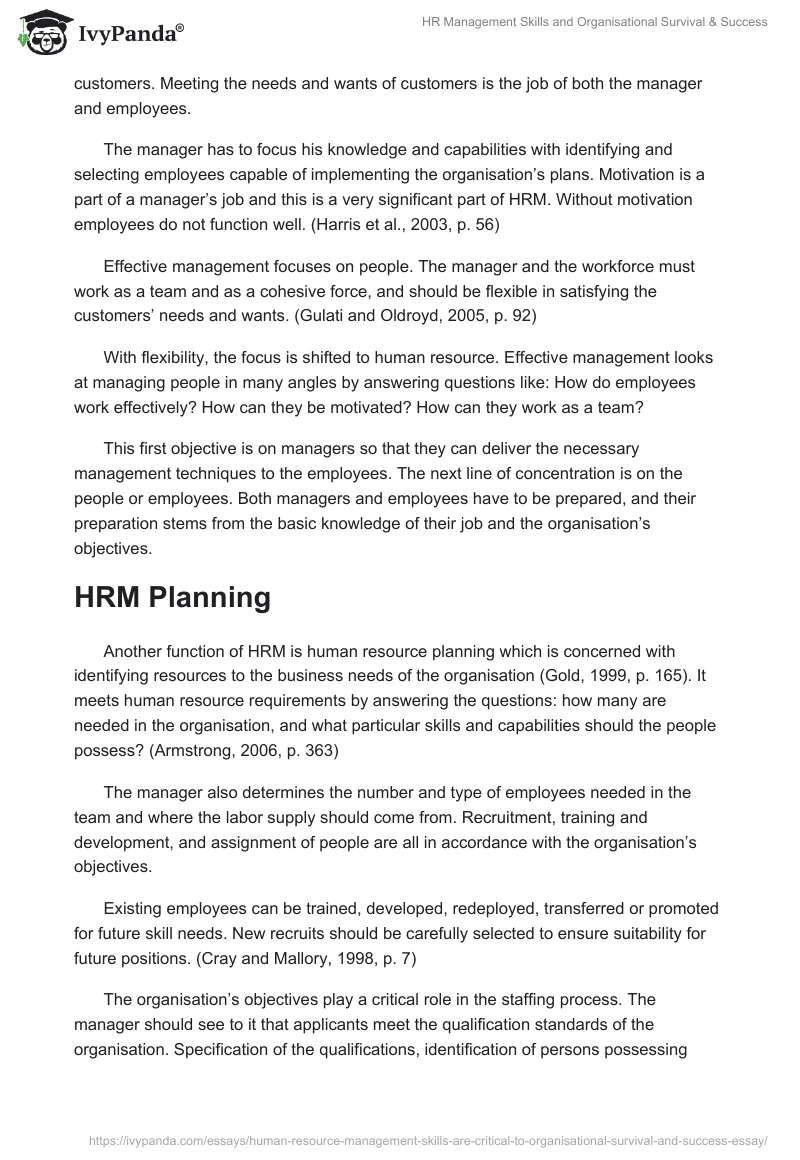 HR Management Skills and Organisational Survival & Success. Page 2