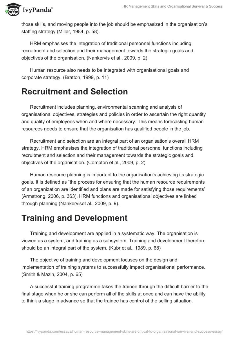 HR Management Skills and Organisational Survival & Success. Page 3