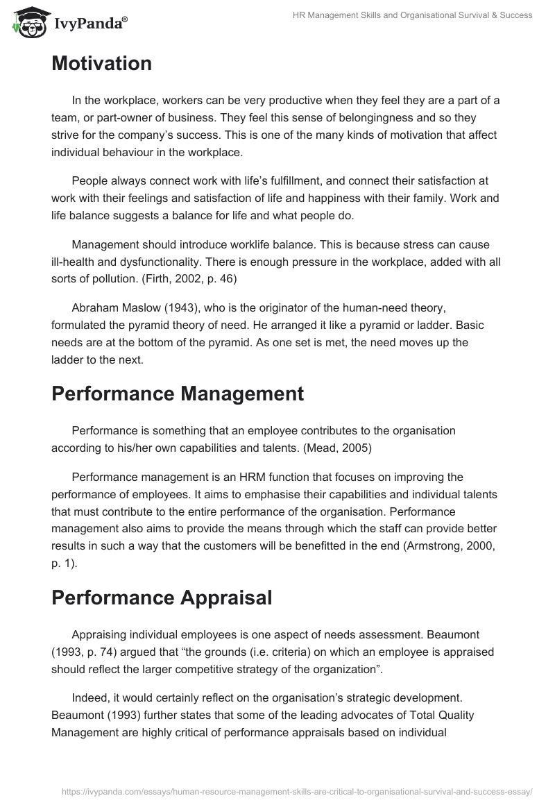 HR Management Skills and Organisational Survival & Success. Page 4