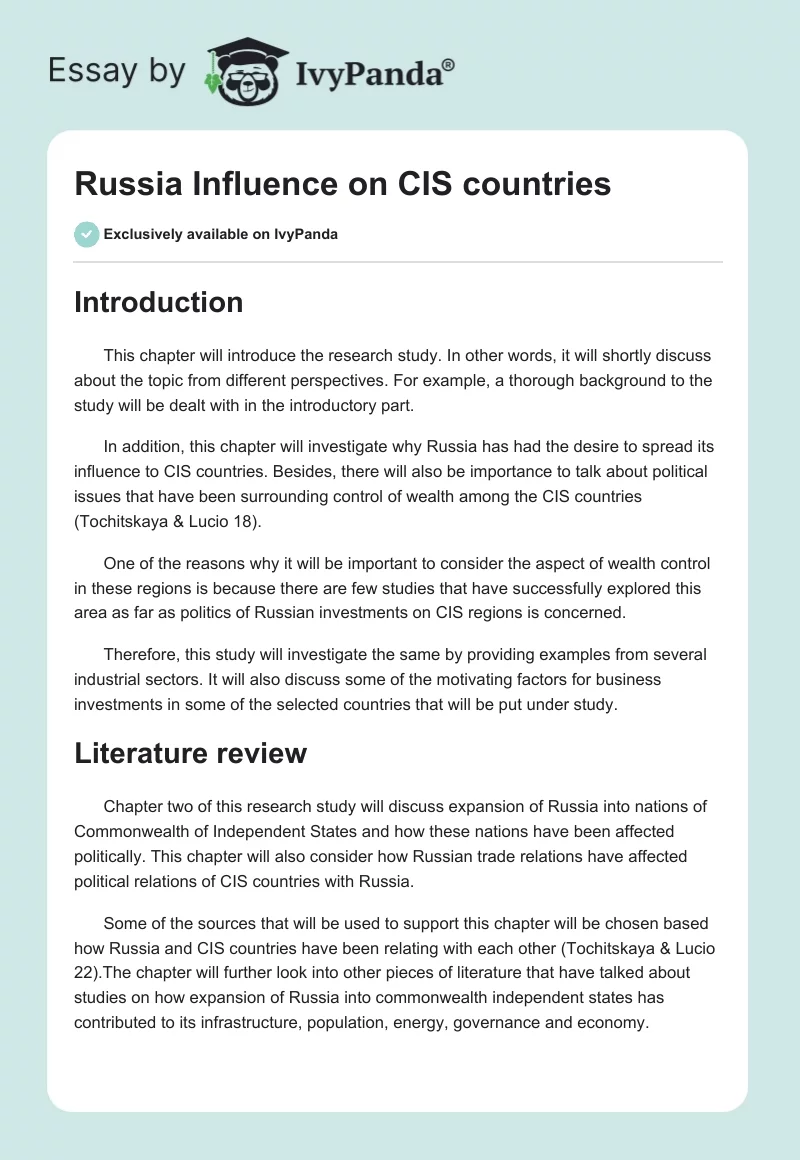 Russia Influence on CIS countries. Page 1