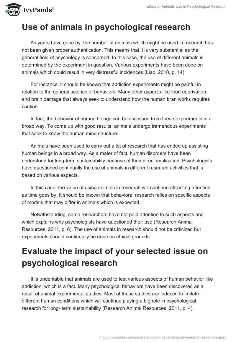 Ethics of Animals Use in Psychological Research. Page 3