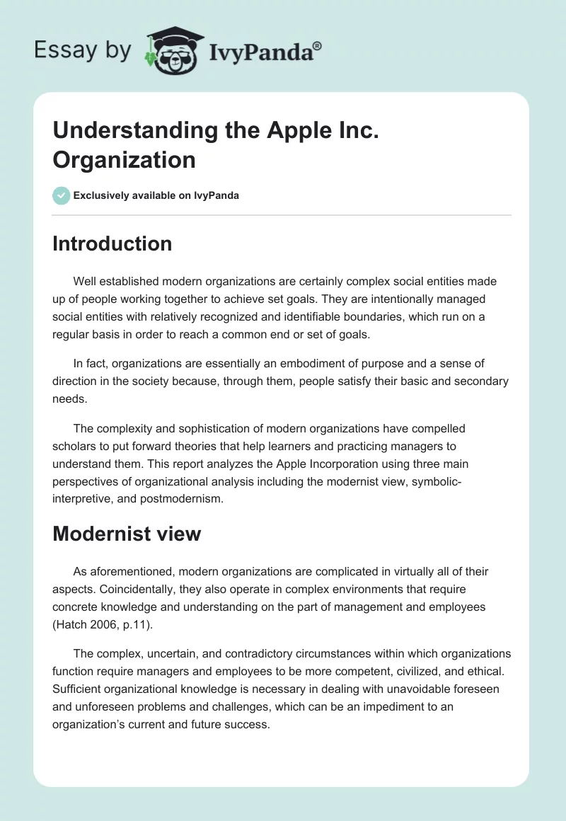 Understanding the Apple Inc. Organization. Page 1