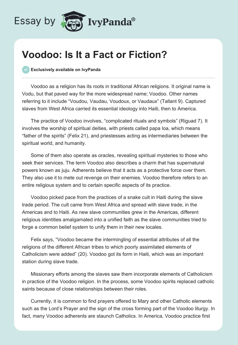 Voodoo: Is It a Fact or Fiction?. Page 1