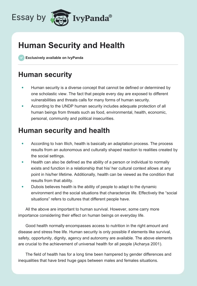 Human Security and Health. Page 1