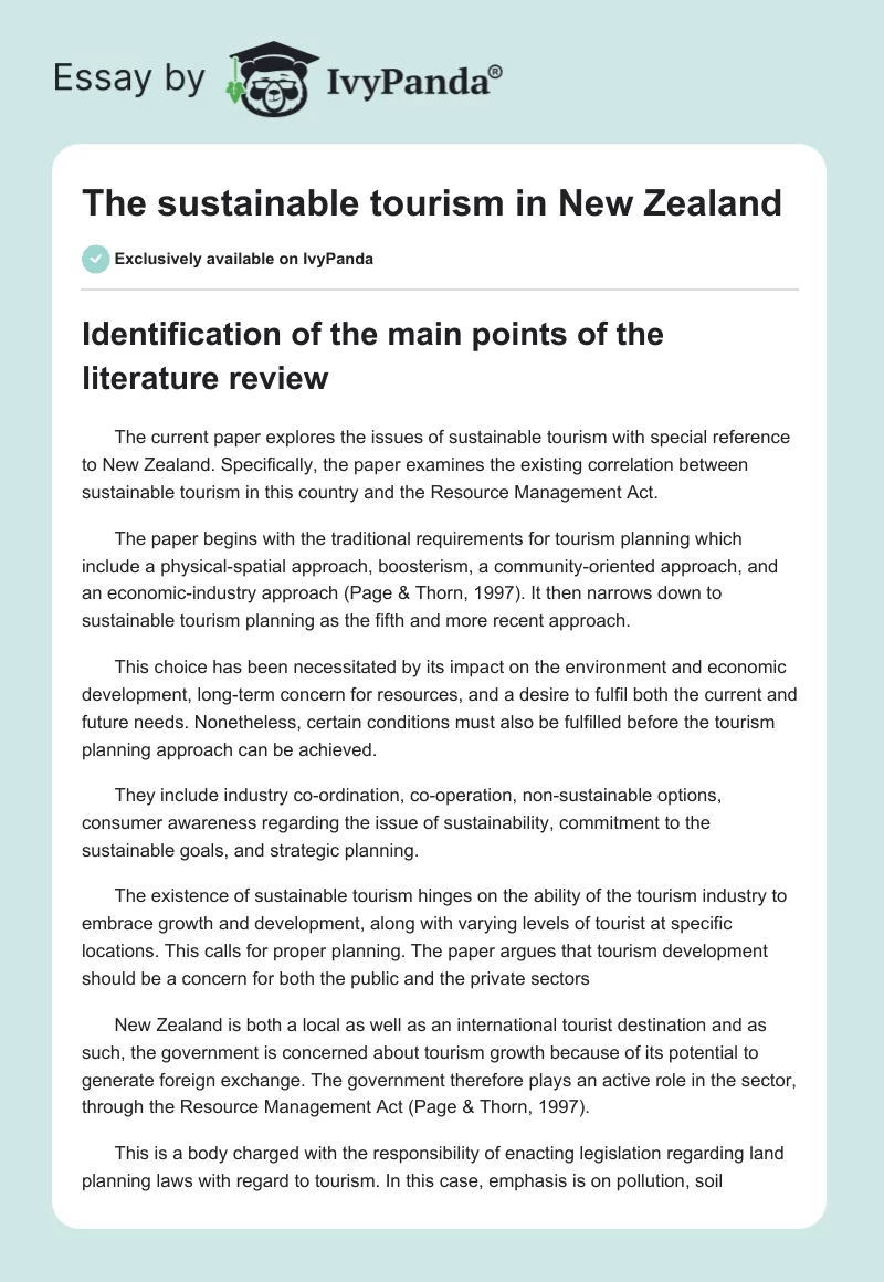 The sustainable tourism in New Zealand. Page 1