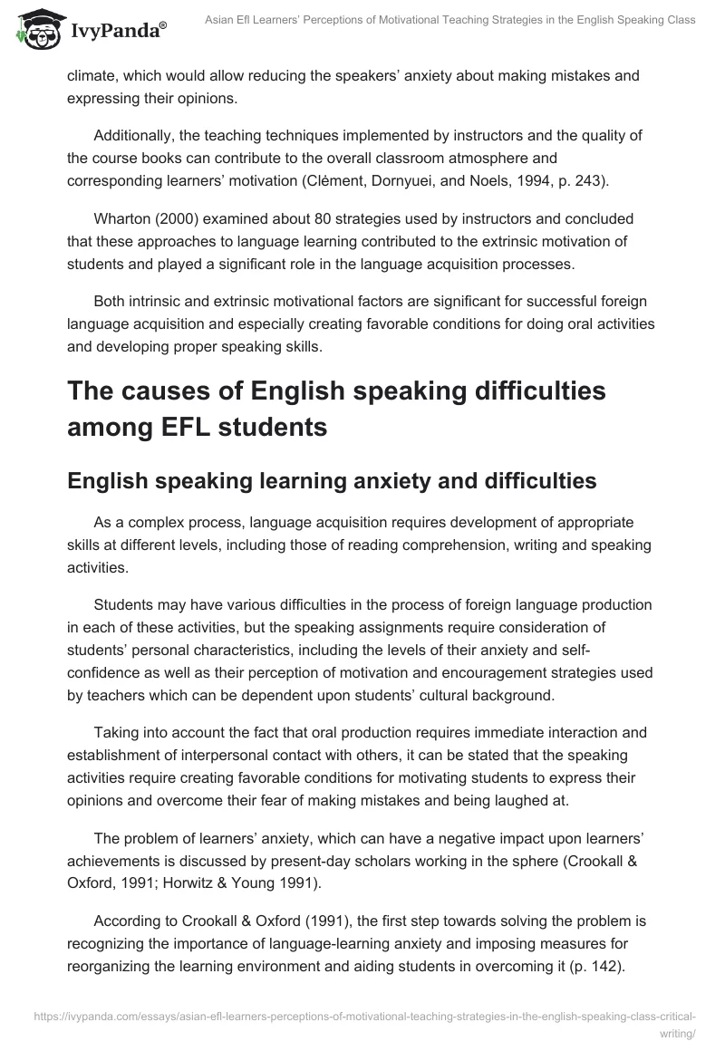Asian Efl Learners’ Perceptions of Motivational Teaching Strategies in the English Speaking Class. Page 2