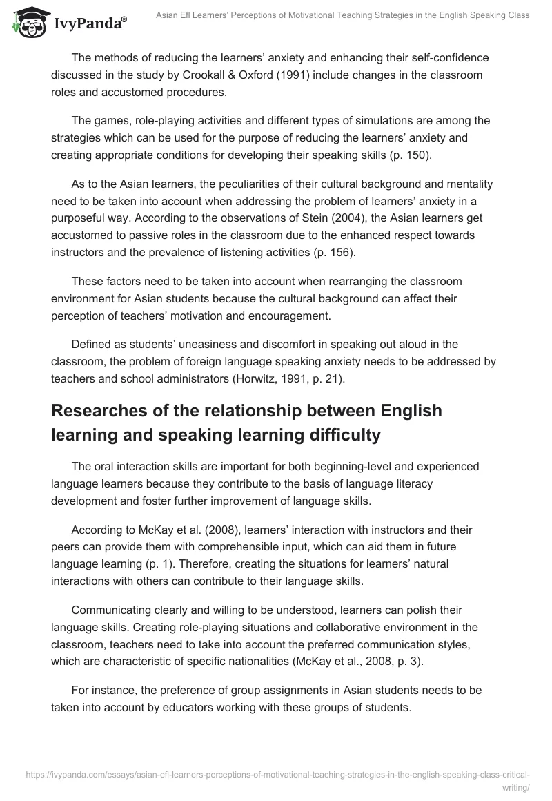 Asian Efl Learners’ Perceptions of Motivational Teaching Strategies in the English Speaking Class. Page 3