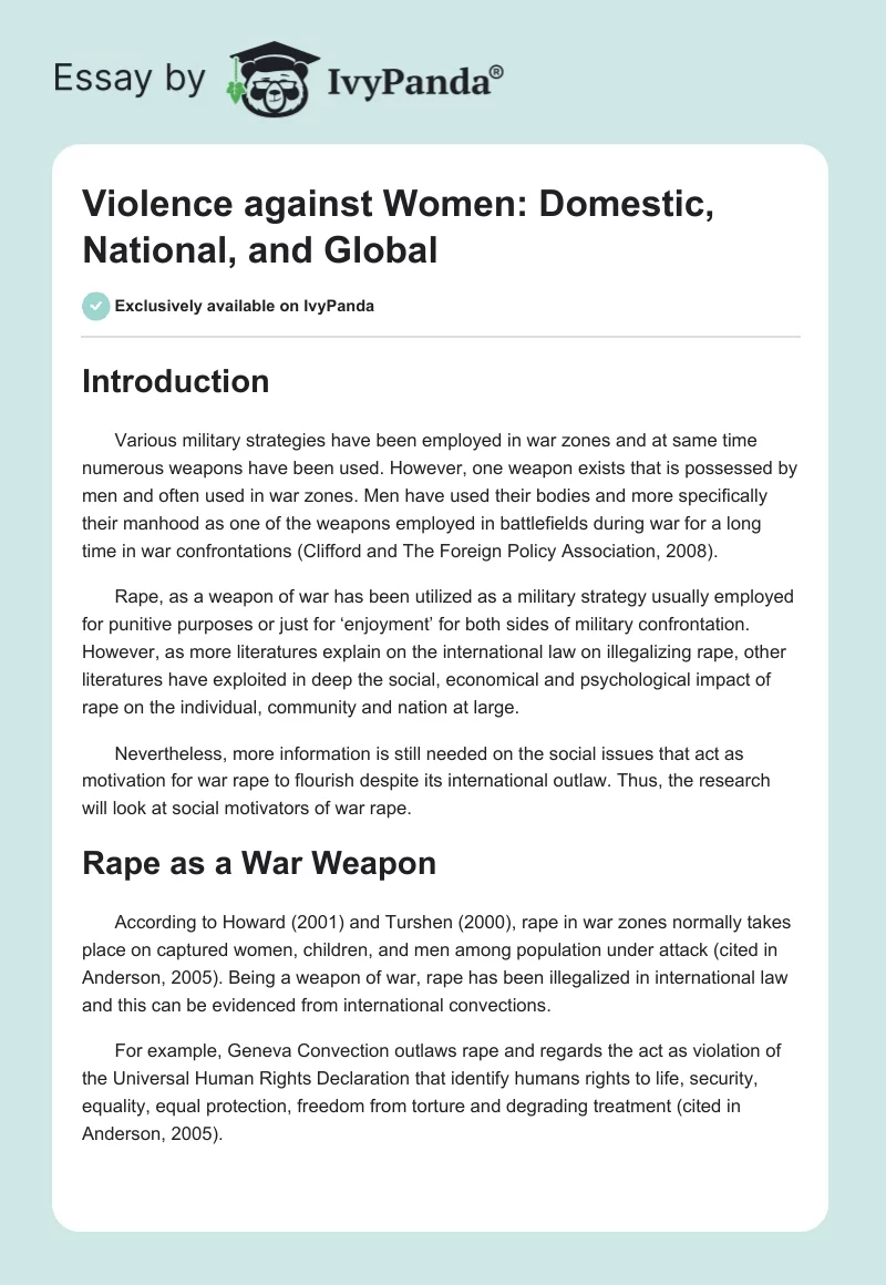Violence against Women: Domestic, National, and Global. Page 1