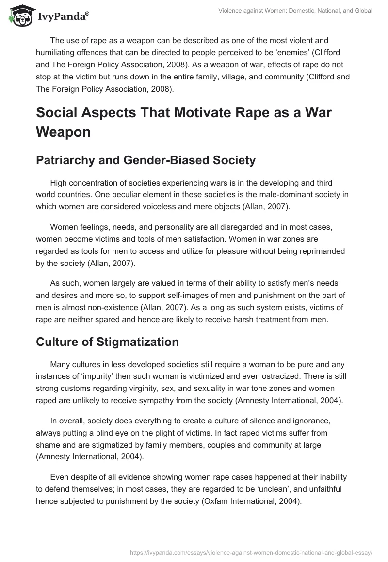 Violence against Women: Domestic, National, and Global. Page 2