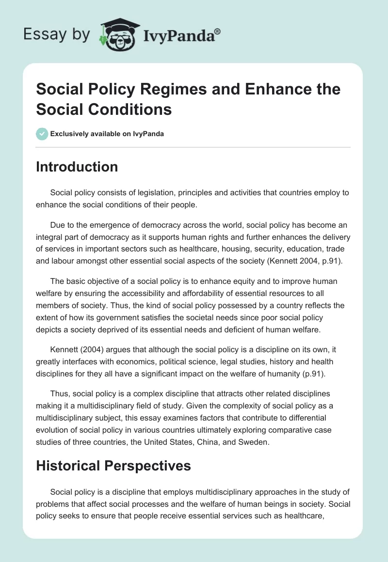 Social Policy Regimes and Enhance the Social Conditions. Page 1