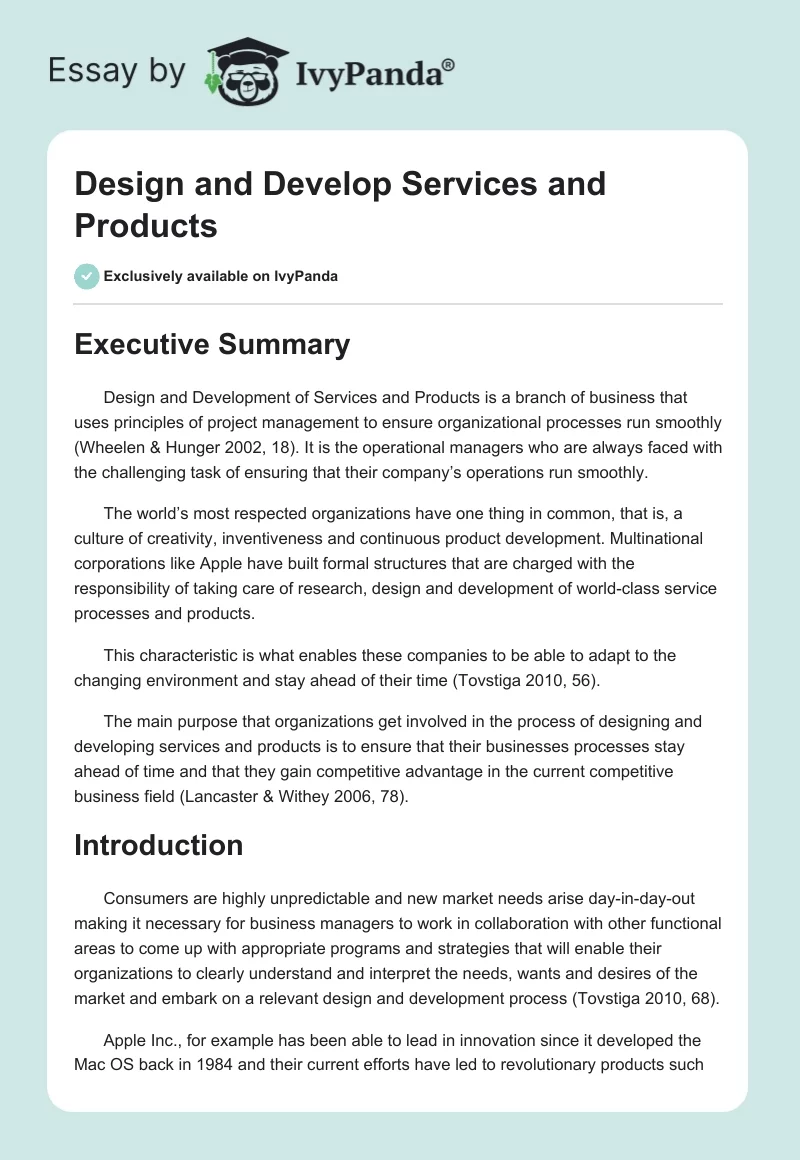 Design and Develop Services and Products. Page 1