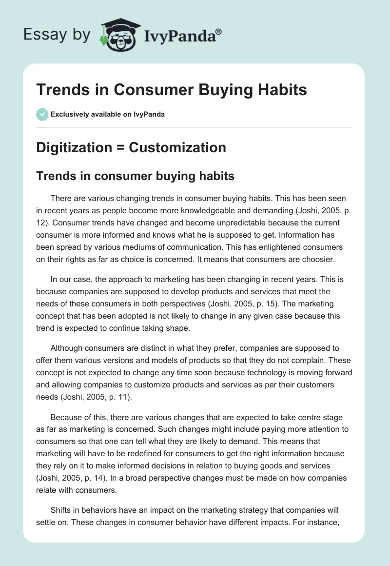 Trends in Consumer Buying Habits. Page 1