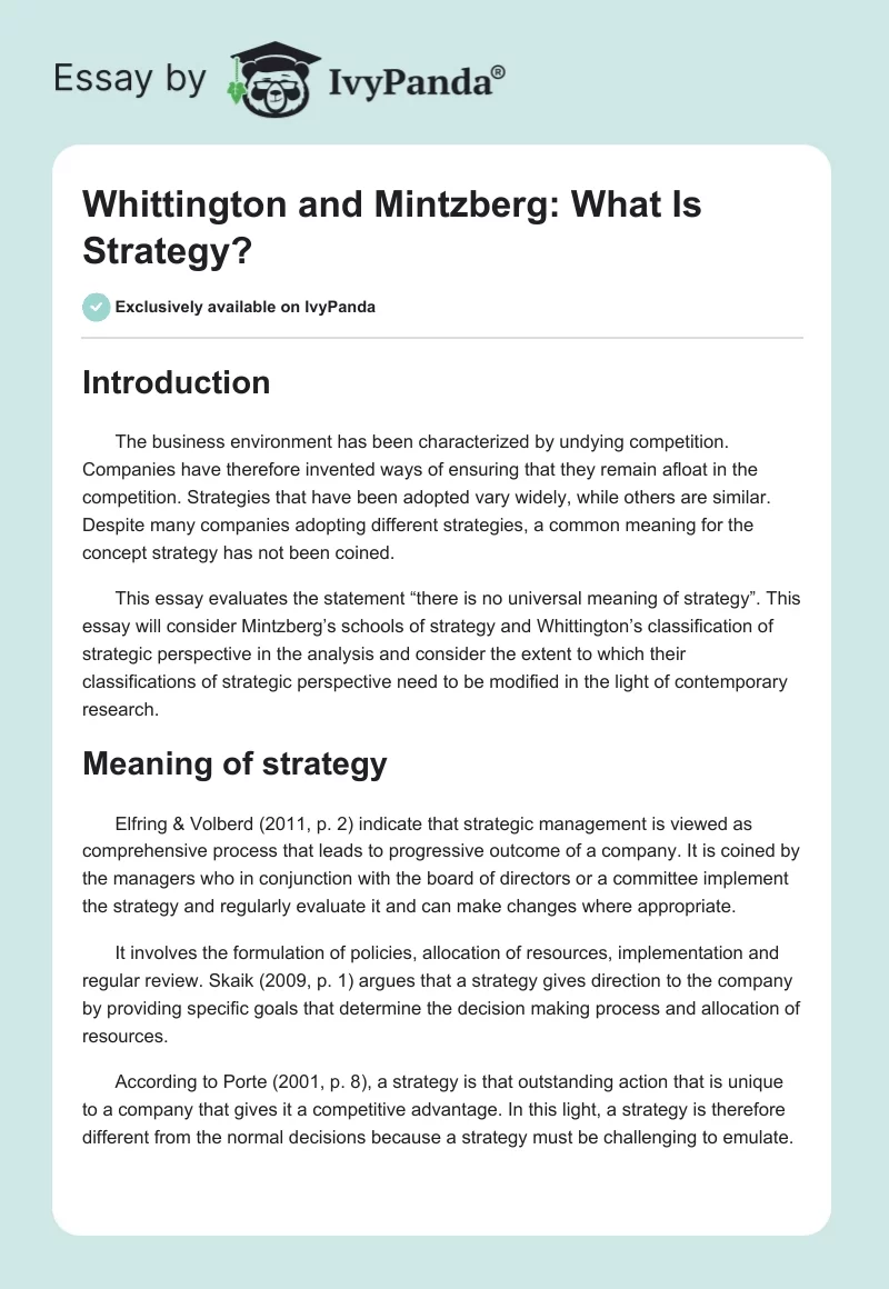 Whittington and Mintzberg: What Is Strategy?. Page 1