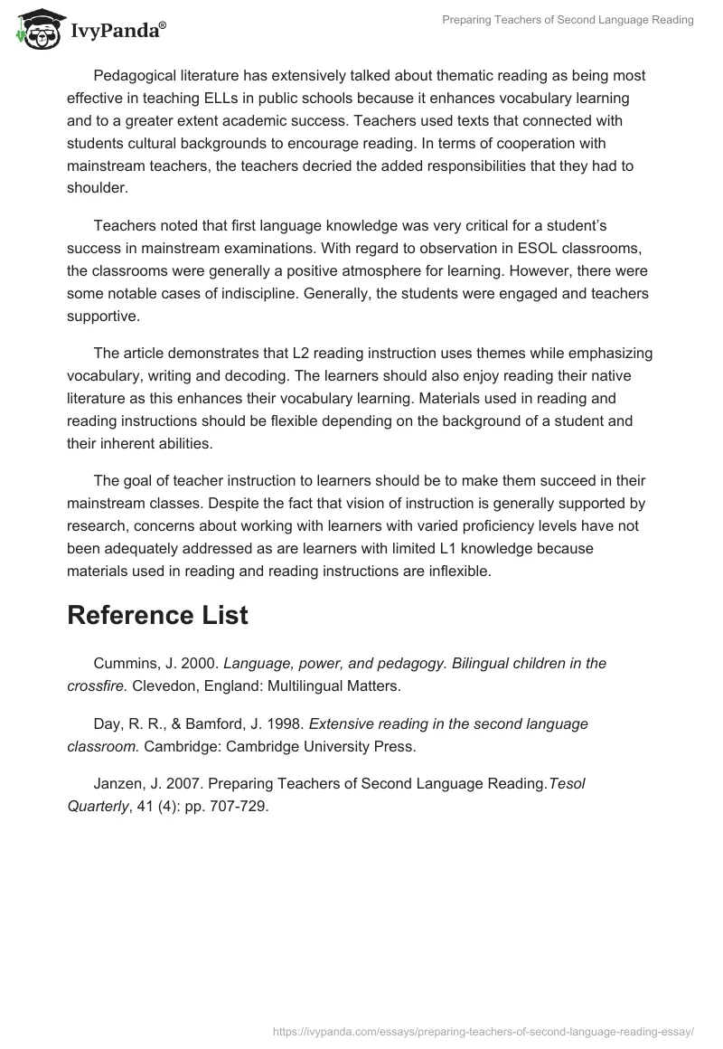 Preparing Teachers of Second Language Reading. Page 5