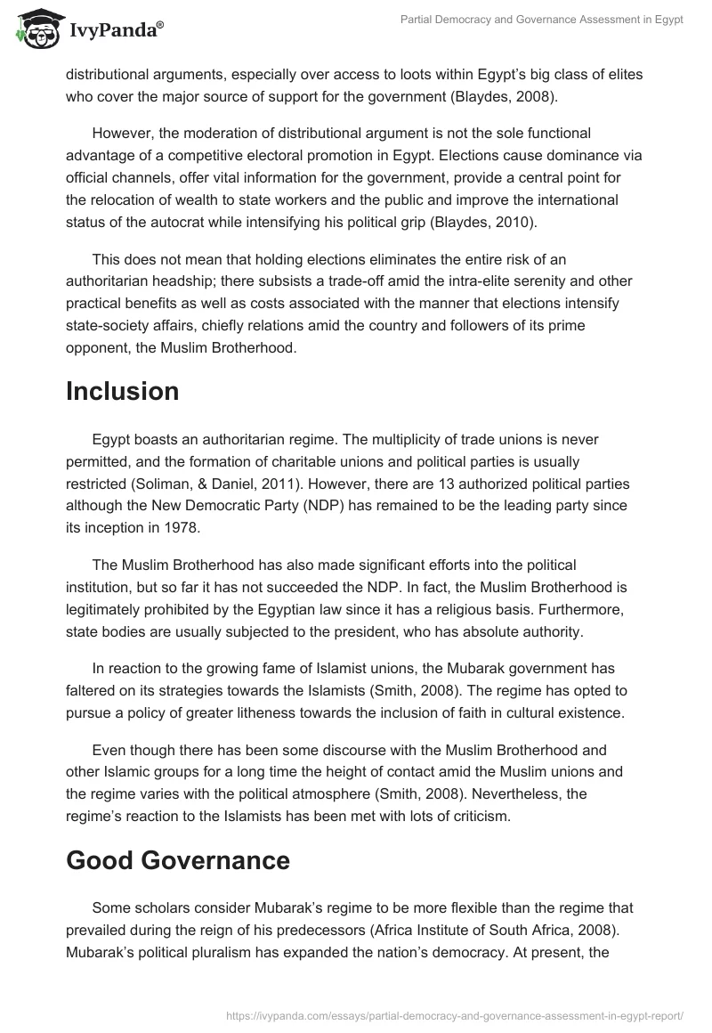 Partial Democracy and Governance Assessment in Egypt. Page 4