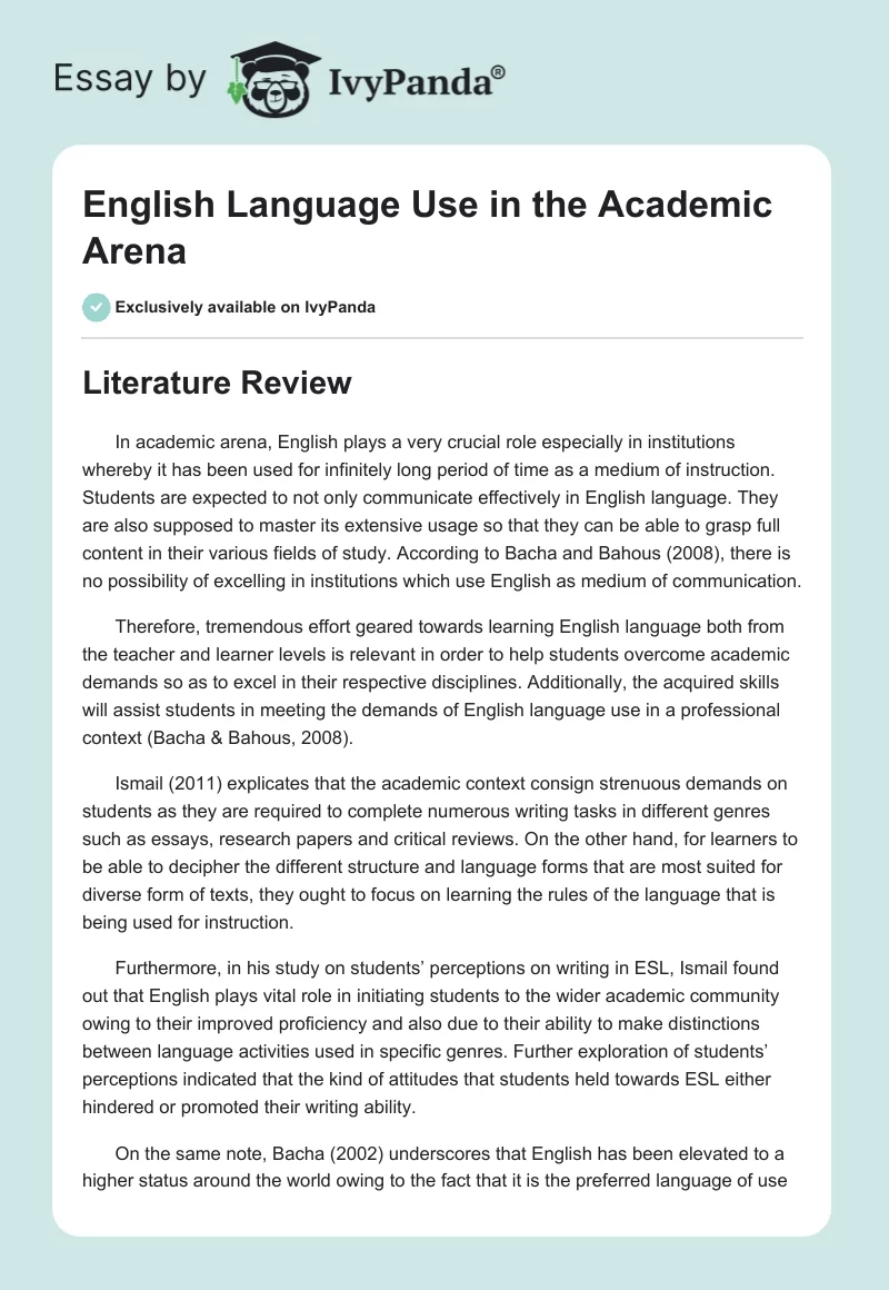 English Language Use in the Academic Arena. Page 1