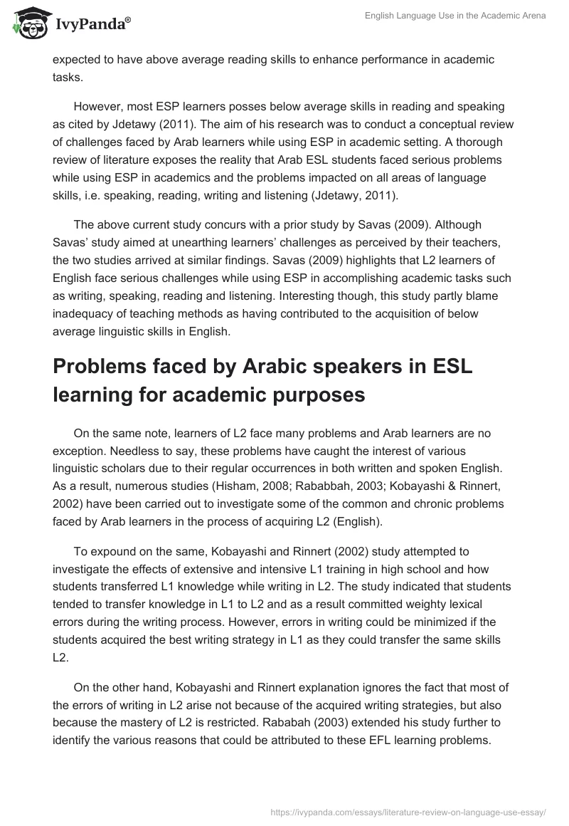 English Language Use in the Academic Arena. Page 4