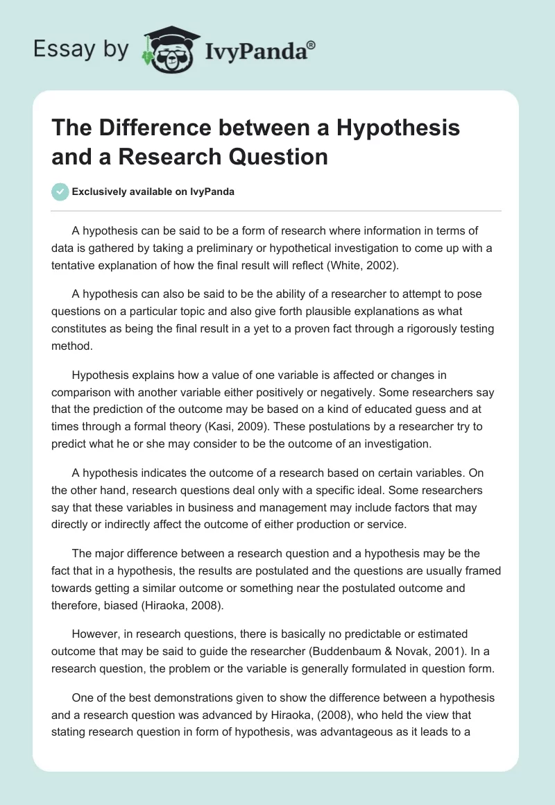 The Difference between a Hypothesis and a Research Question. Page 1