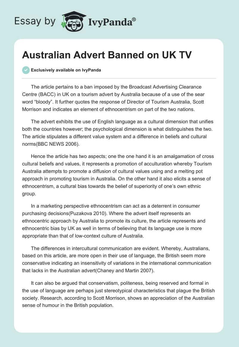 Australian Advert Banned on UK TV. Page 1