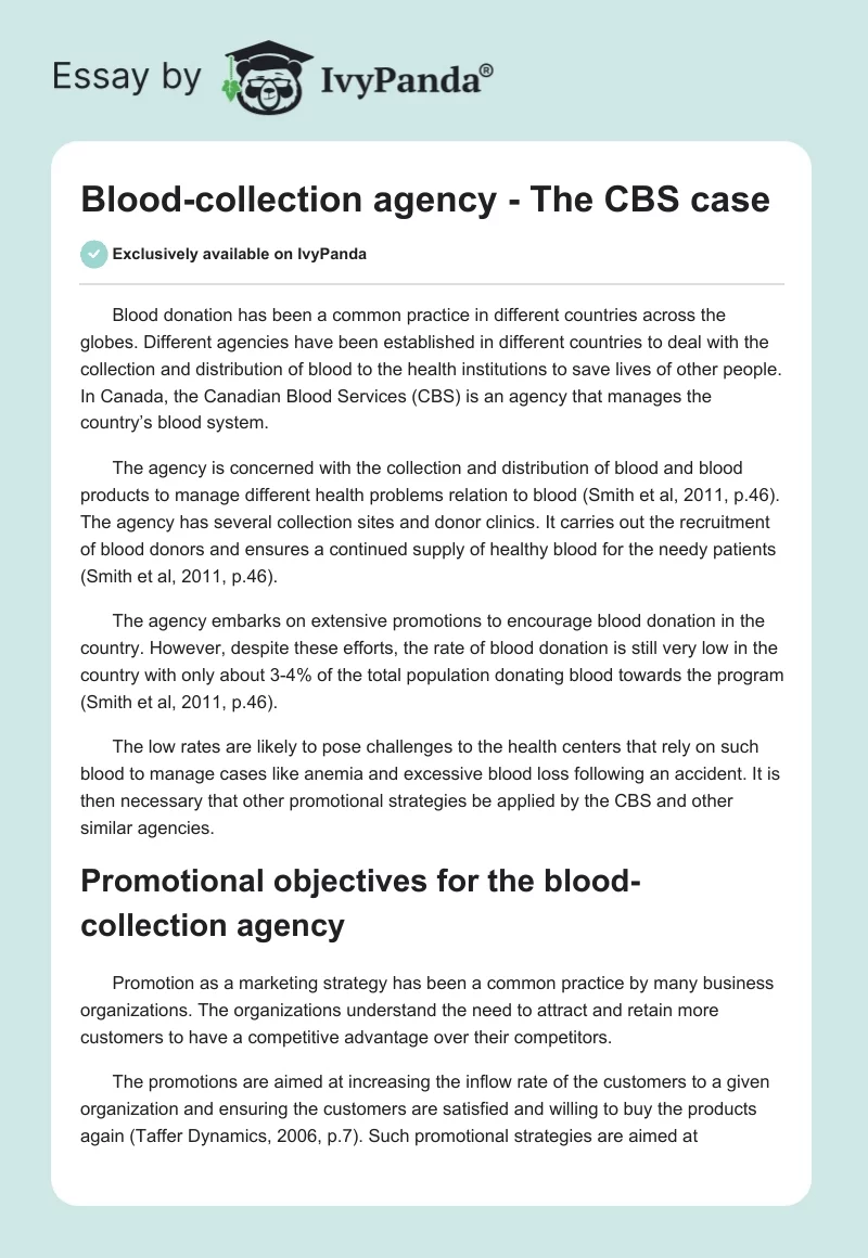 Blood-collection agency - The CBS case. Page 1