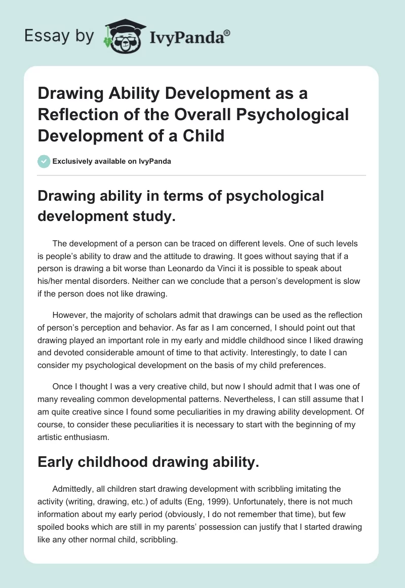 Drawing Ability Development as a Reflection of the Overall Psychological Development of a Child. Page 1