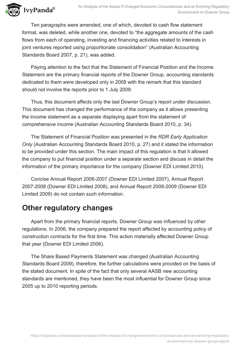 An Analysis of the Impact ff Changed Economic Circumstances and an Evolving Regulatory Environment nn Downer Group. Page 4