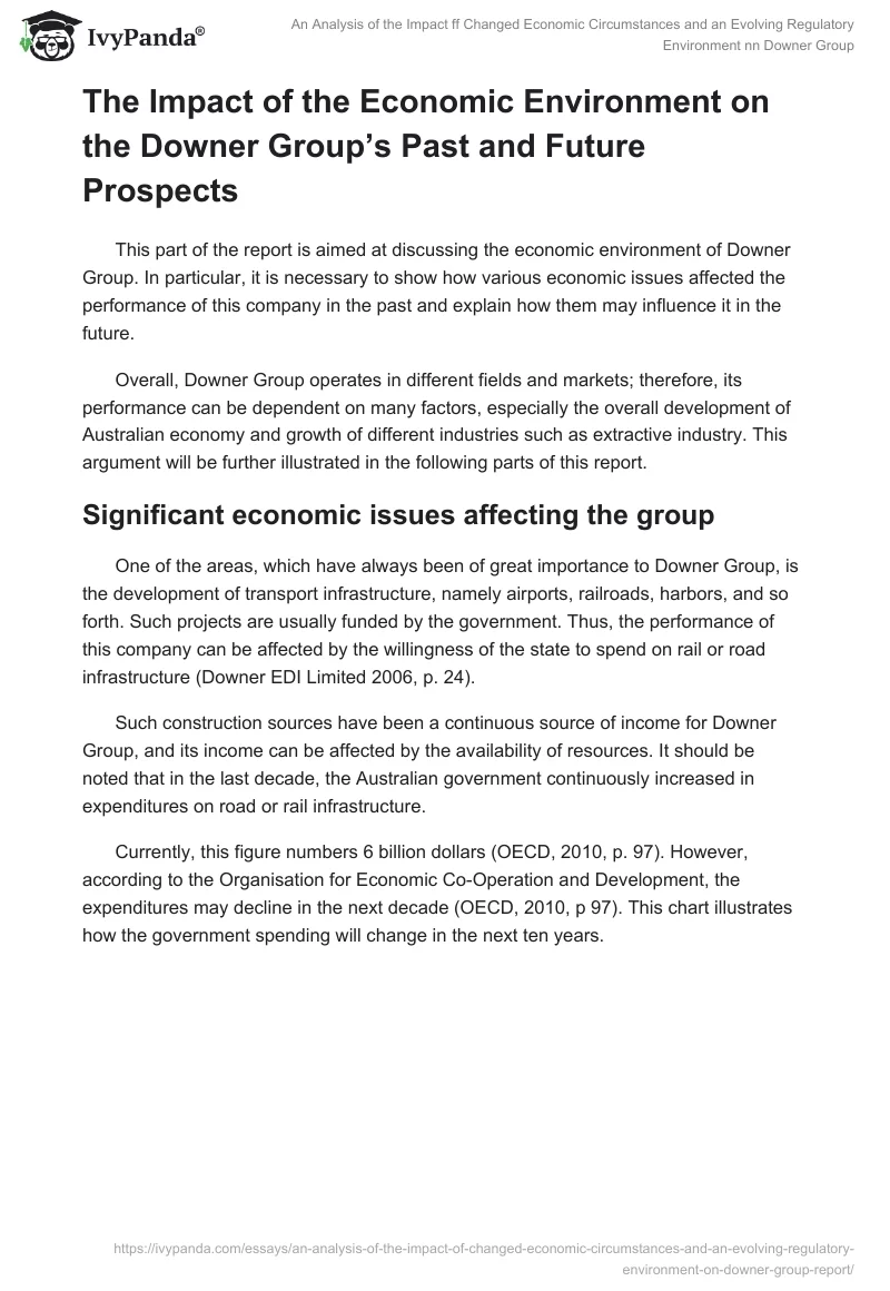 An Analysis of the Impact ff Changed Economic Circumstances and an Evolving Regulatory Environment nn Downer Group. Page 5