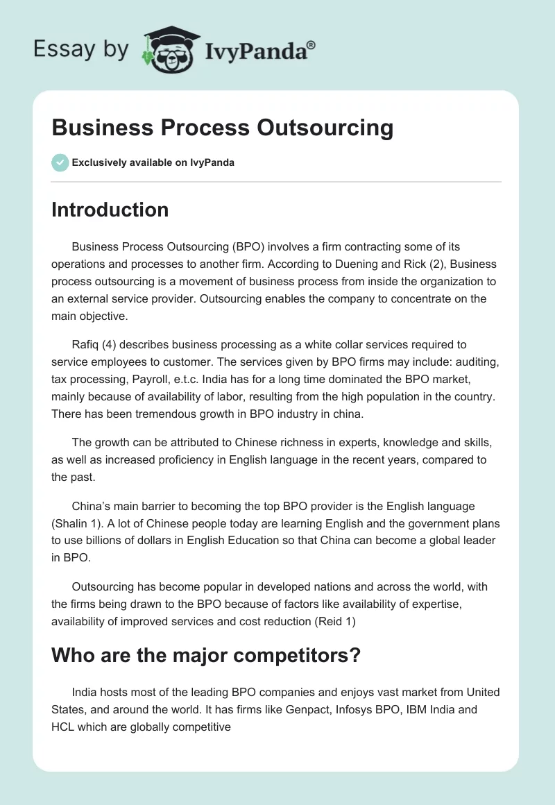 Business Process Outsourcing. Page 1