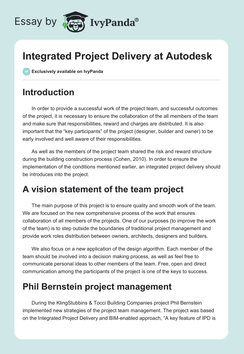 Integrated Project Delivery at Autodesk. Page 1