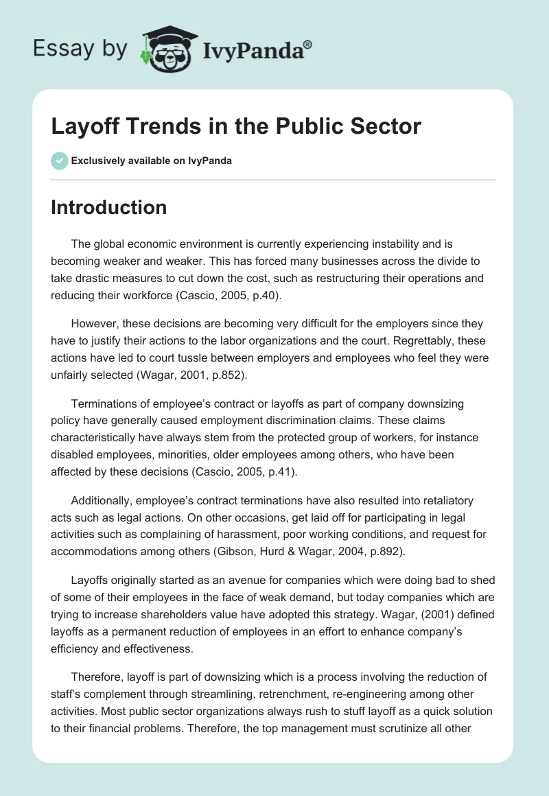 Layoff Trends in the Public Sector. Page 1