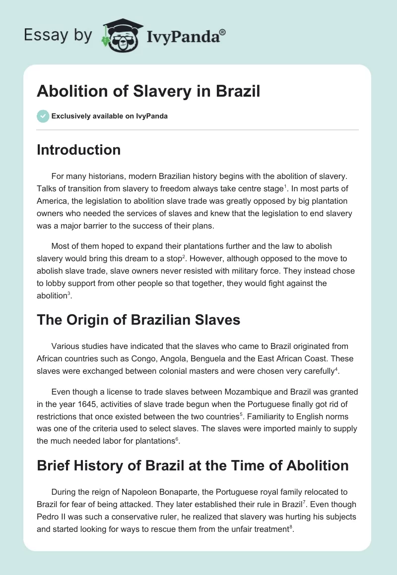 Abolition of Slavery in Brazil. Page 1
