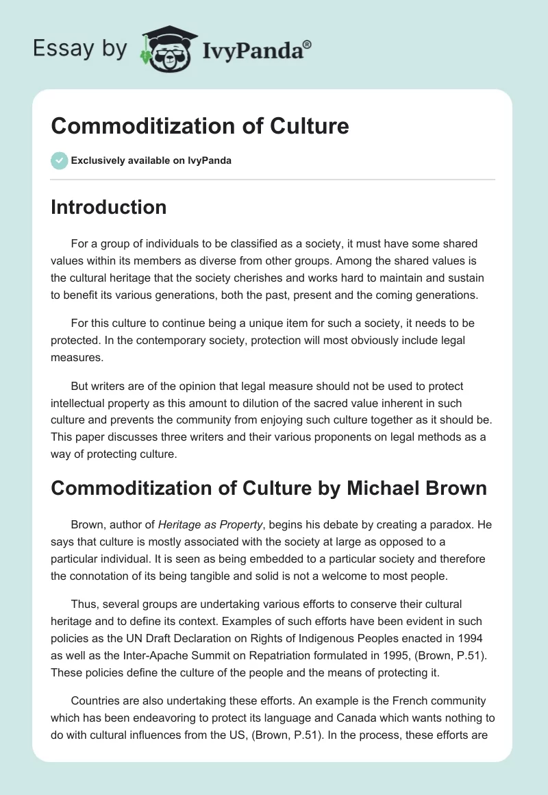 Commoditization of Culture. Page 1