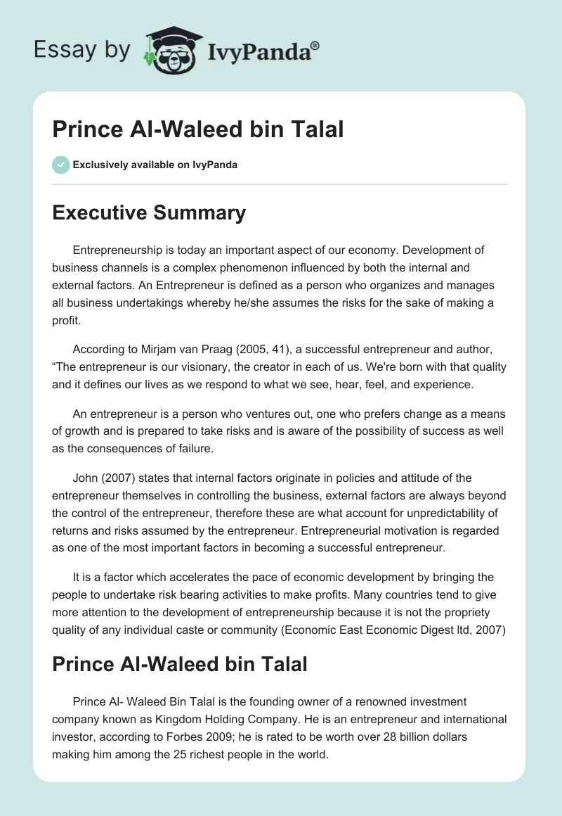 Prince Al-Waleed bin Talal. Page 1