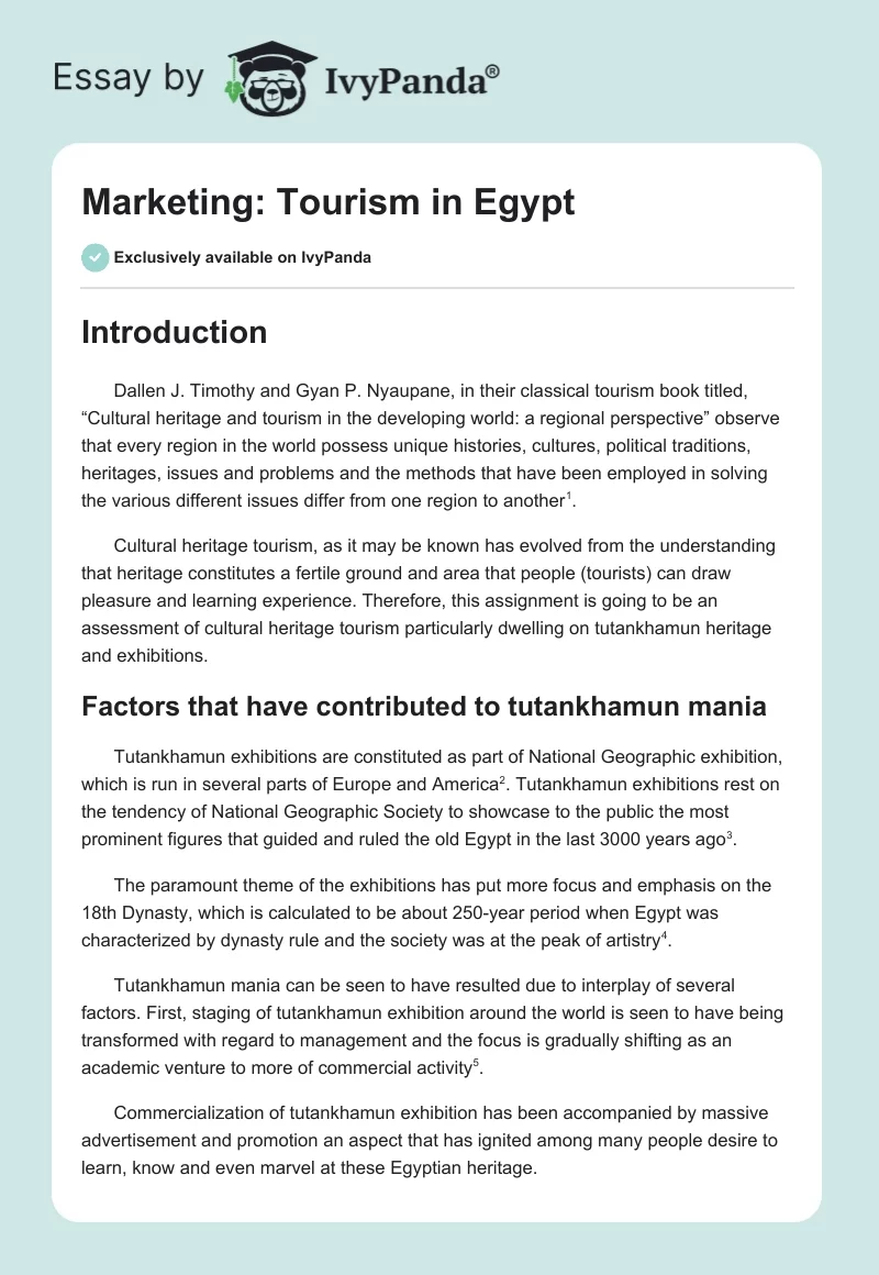 Marketing: Tourism in Egypt. Page 1