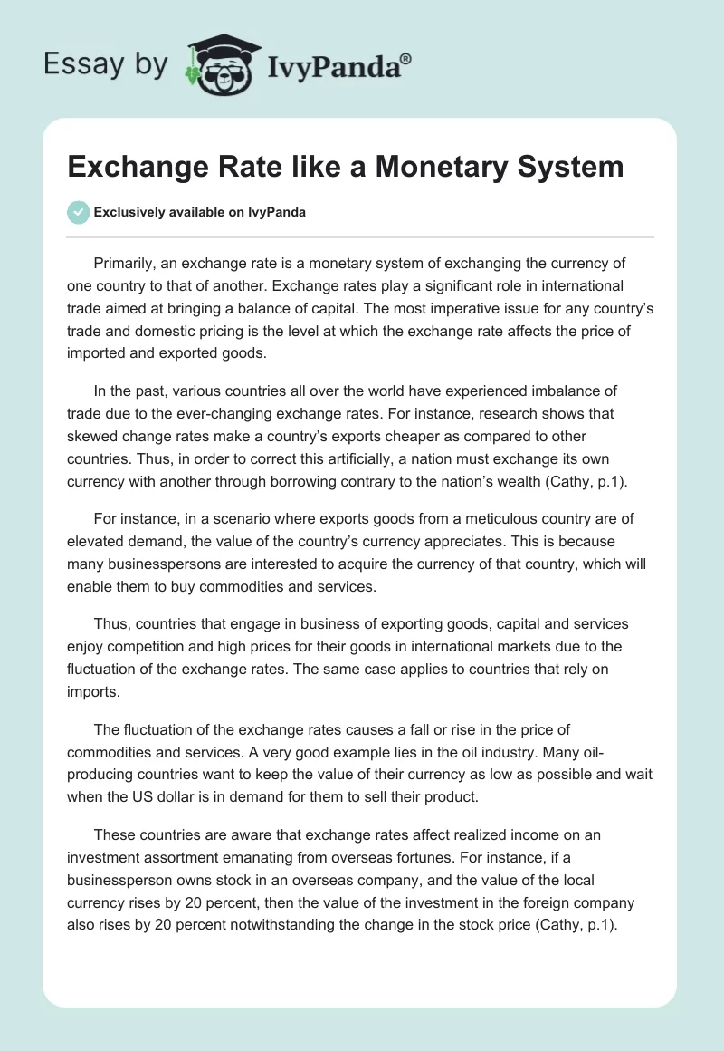 Exchange Rate like a Monetary System. Page 1