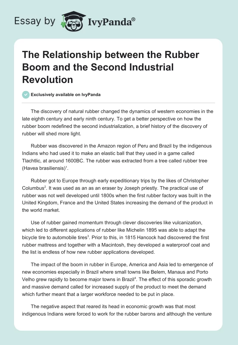 The Relationship Between the Rubber Boom and the Second Industrial Revolution. Page 1