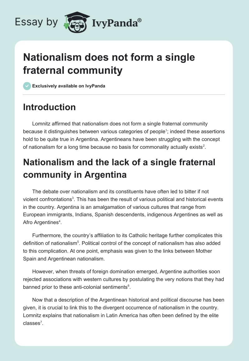 Nationalism Does Not Form a Single Fraternal Community. Page 1